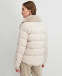 Tahari Women's Faux-Fur-Collar Hooded Puffer Coat