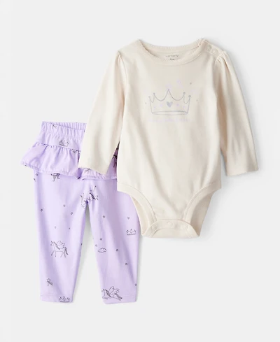 Carter's Baby Girls Daddy's Little Princess Cotton Long-Sleeve Bodysuit & Pants, 2 Piece Set
