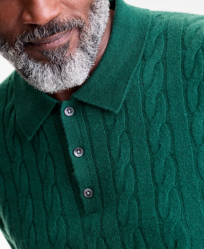 Club Room Men's Regular-Fit Cable-Knit 100% Cashmere Sweater Polo Shirt, Macy's Exclusive