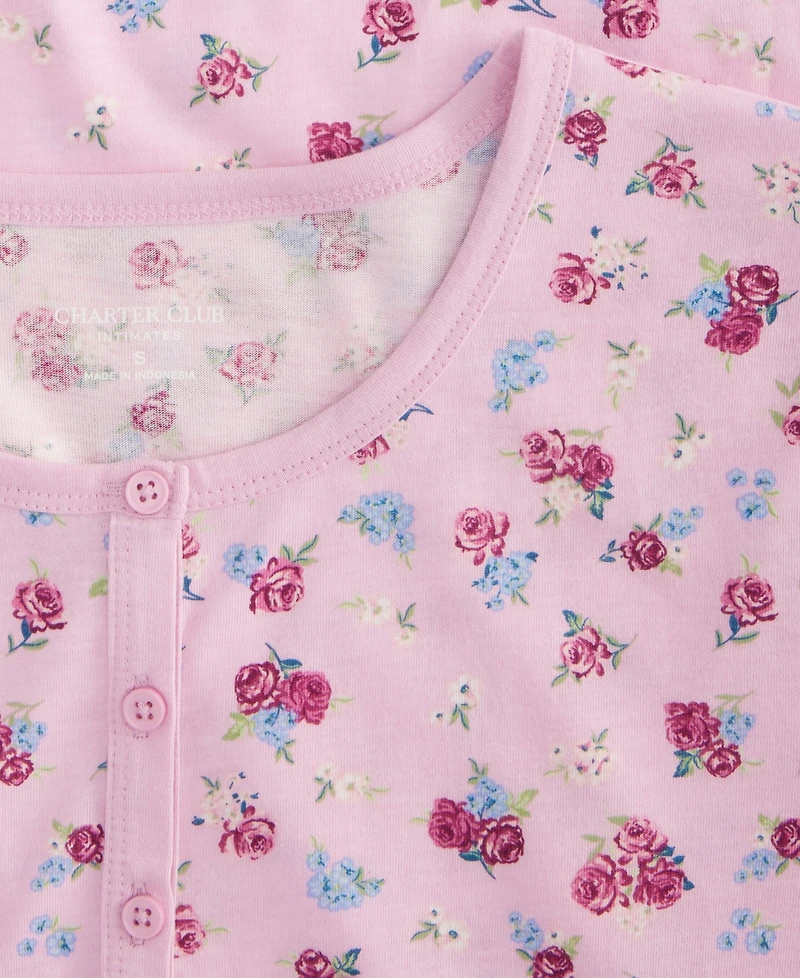 Charter Club Women's Cotton Printed Henley Sleepshirt, Created for Macy's