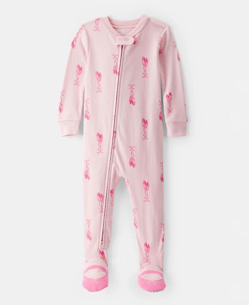 Carter's Baby Girls Ballet-Print 100% Cotton Long-Sleeve 2-Way-Zip 1-Piece Footed Pajamas