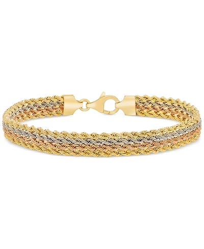 Four-Row Rope Link Chain Bracelet in 14k Tricolor Gold