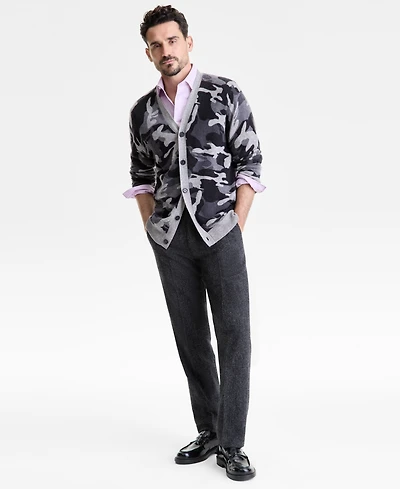 Club Room Men's 100% Cashmere Camo-Print V-Neck Cardigan