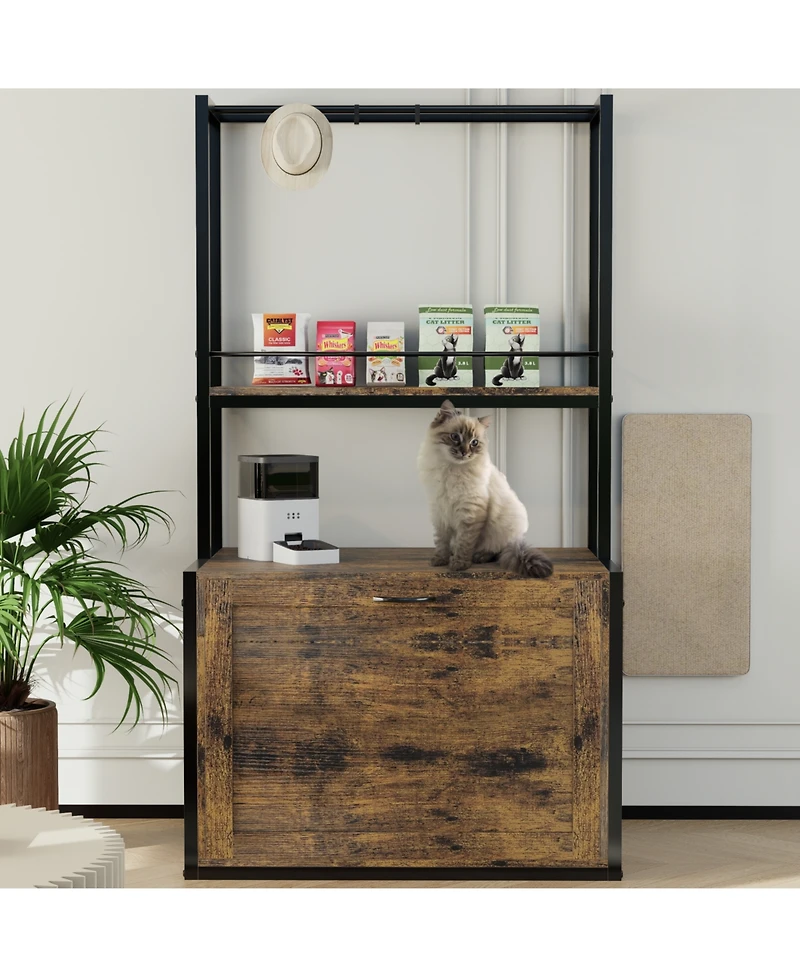 Streamdale Furniture 55" Litter Box Enclosure with Storage & Clothes Rack - Rustic Brown