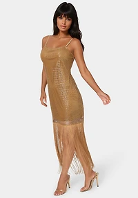 Bebe Women's Sequin Crochet Fringe Dress