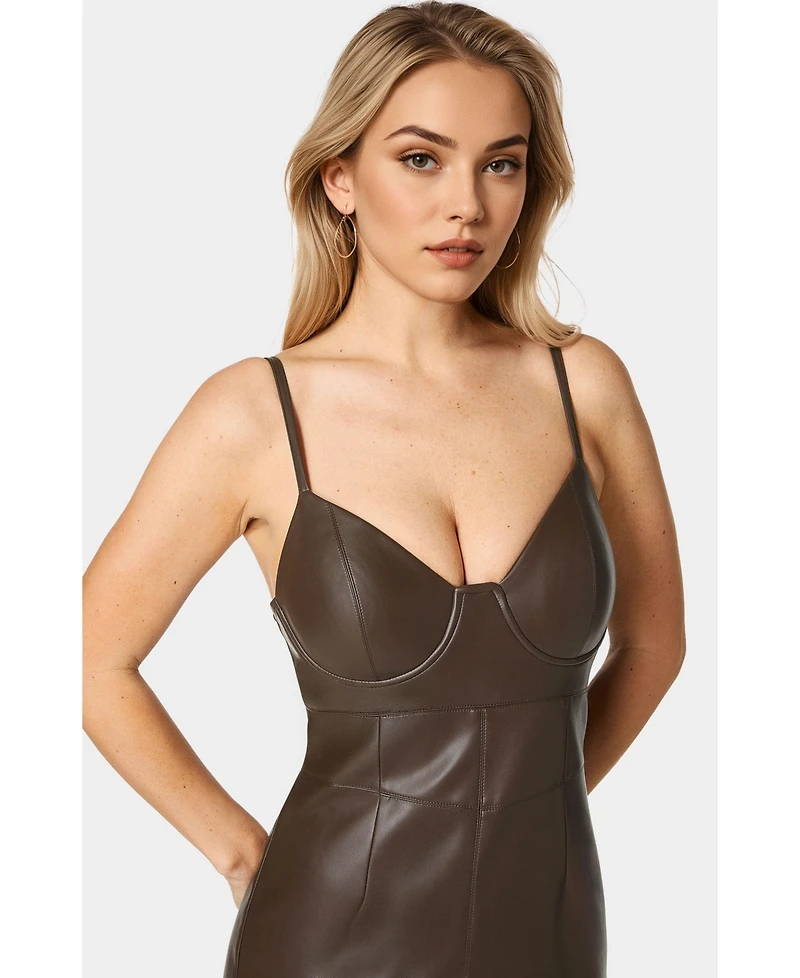 Bebe Women's Laux Leather Bustier Midi Dress