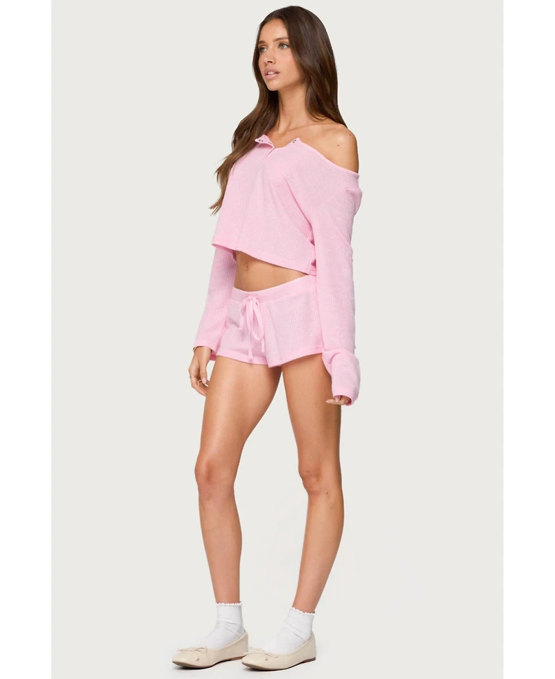 Edikted Women's Teddy Cropped Waffle Top