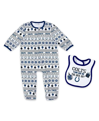 Wear by Erin Andrews Baby Boys and Girls Indianapolis Colts Allover Print Full-Zip Sleeper with Bib Set