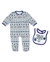 Wear by Erin Andrews Baby Boys and Girls Indianapolis Colts Allover Print Full-Zip Sleeper with Bib Set