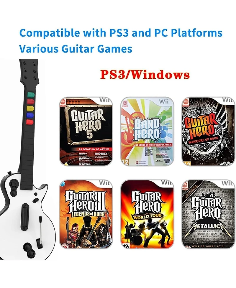 Nbcp Wireless Pc & PS3 Guitar Hero Controller Bundle with Dongle, Compatible with Guitar Hero, Rock Band, Clone Hero & Fortnite Festival