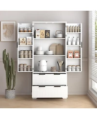 Streamdale Furniture 72" Fluted Pantry Cabinet w/ Drawers & Spice Rack - White