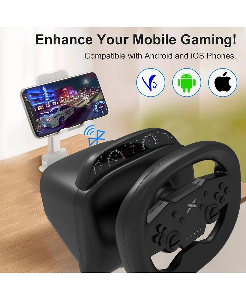 Nbcp Wireless Racing Wheel with Pedal for Switch, PS4/PS3, Pc, iOS & Android – 270° Rotation, Dual Vibration, Bluetooth 5.0, Race Game Con