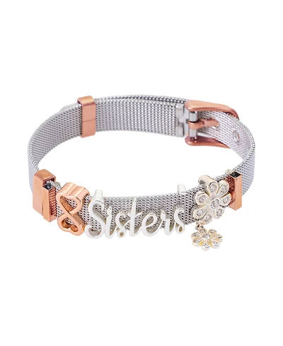 Unwritten Fine Silver Plated Crystal Sisters Mesh Chain Bracelet