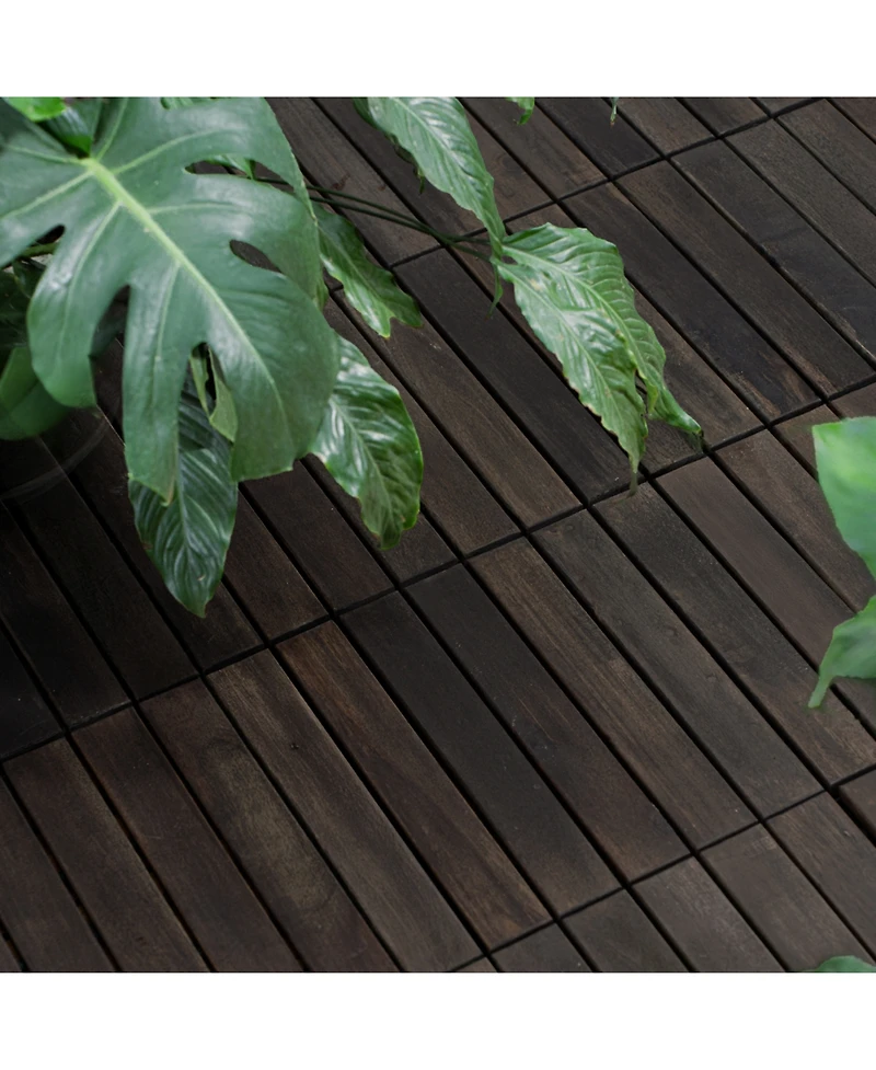 Streamdale Furniture Acacia Deck Tiles Striped 12"x12" Dark Brown (30 Pcs)