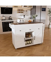 Streamdale Furniture 74.8" Kitchen Island w/ Extendable Table & Outlet - Rolling Cart White