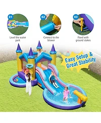 Gymax Kids Inflatable Water Slide w/ Slide Splash Pool Water Cannon w/ 735W Blower