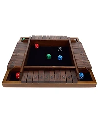 Pacific Shore Games 4 Player Shut the Box Dice Board Game with Walnut Stained Wood - 12 in.