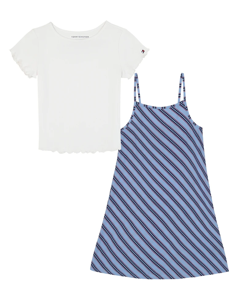 Tommy Hilfiger Big Girls 2-Piece Crewneck T-Shirt and Varsity Stripe Dress Set