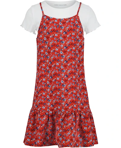 Tommy Hilfiger Big Girls 2-Piece Crewneck T-Shirt and Ditsy Print Dress Set