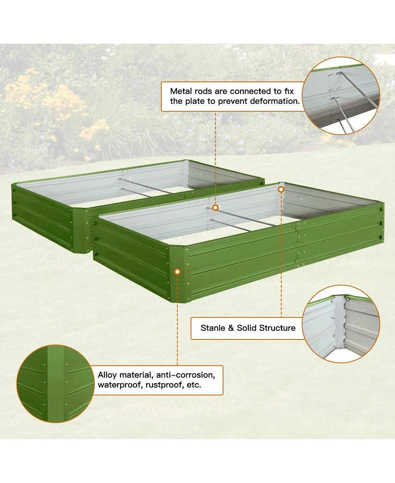 Streamdale Furniture Metal Garden Bed 6x3x1 ft (2 Pack) - Green