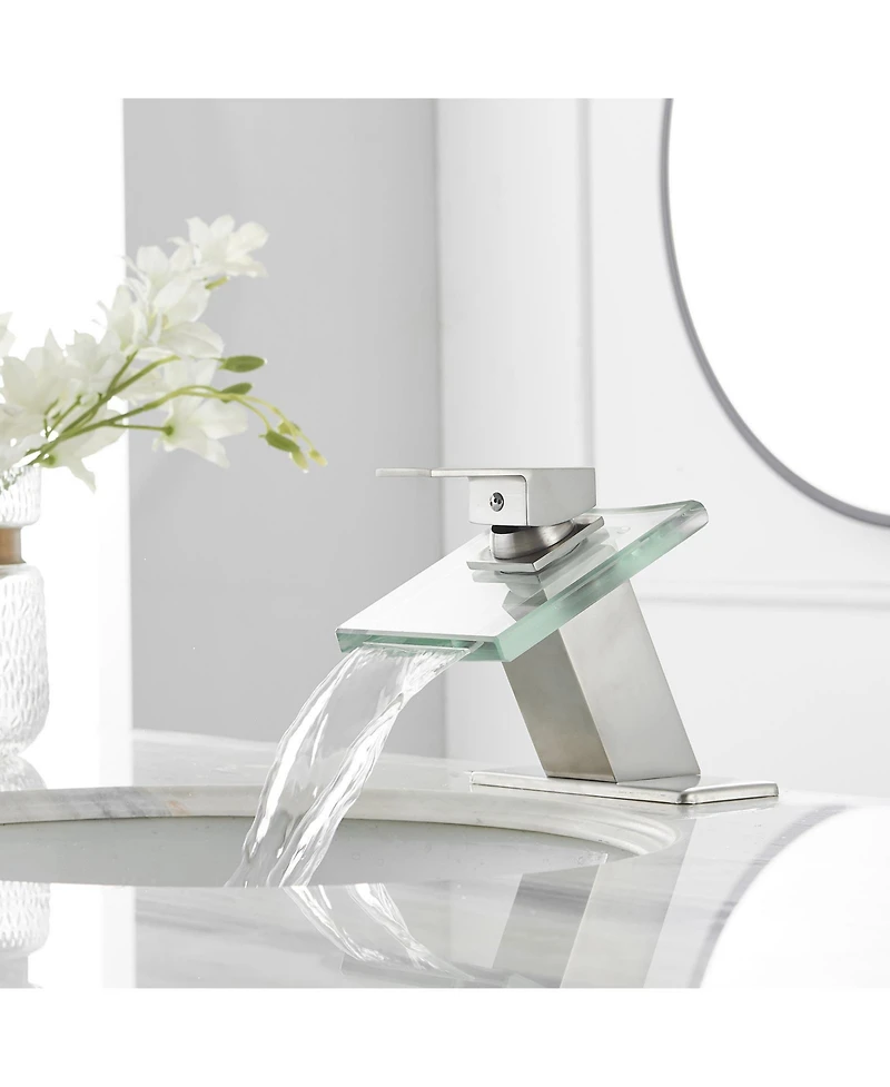 Greenspring Waterfall Single Hole Single-Handle Low-Arc Bathroom Faucet With Glass Spout Polished Chrome