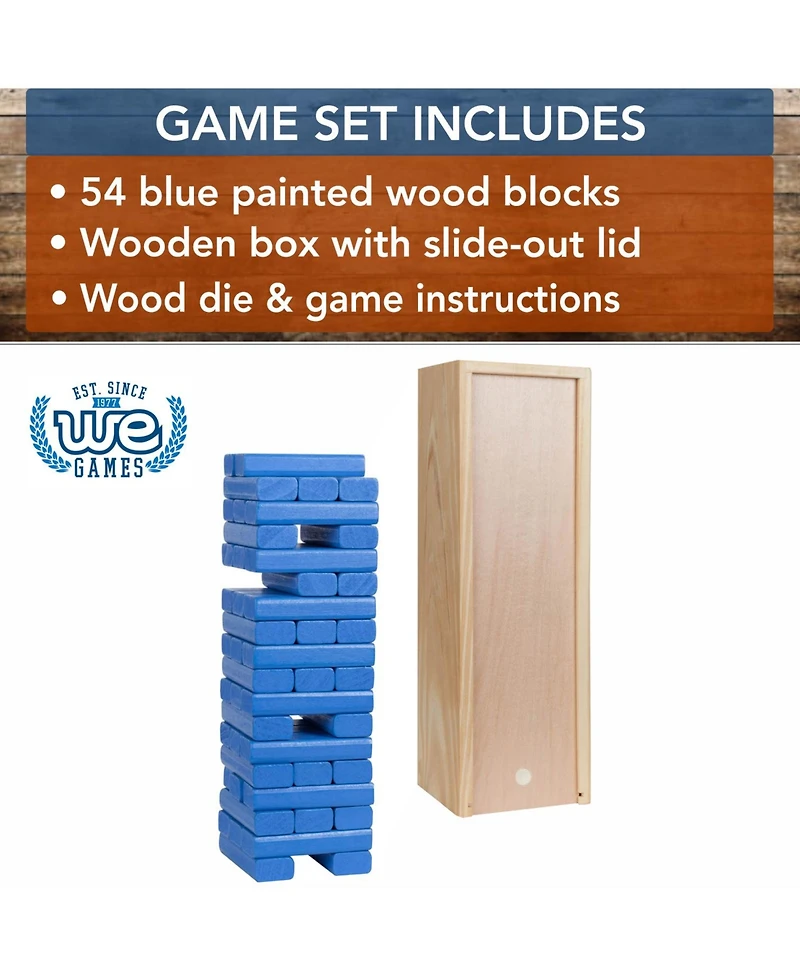 We Games Walnut Stain Wood Blocks Tower Game with Wooden Box, 12 in.