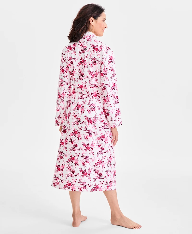 Charter Club Women's Belted Floral Flannel Robe Sleepwear