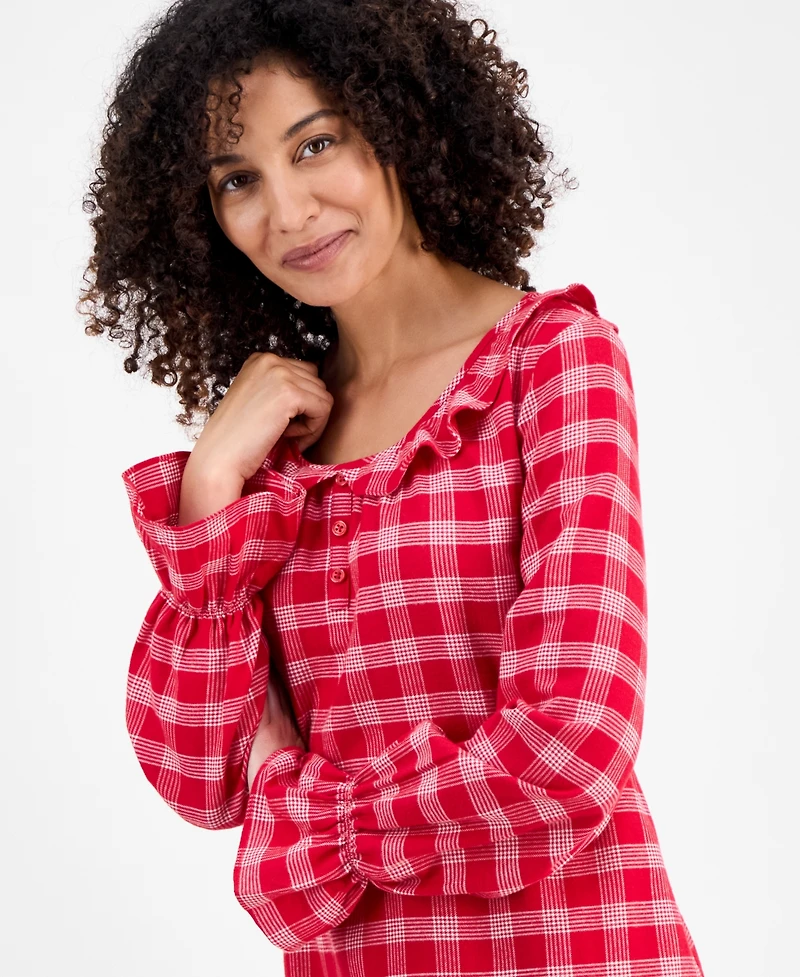 Charter Club Women's Flannel Ruffle-Neck Long Sleeve Nightgown