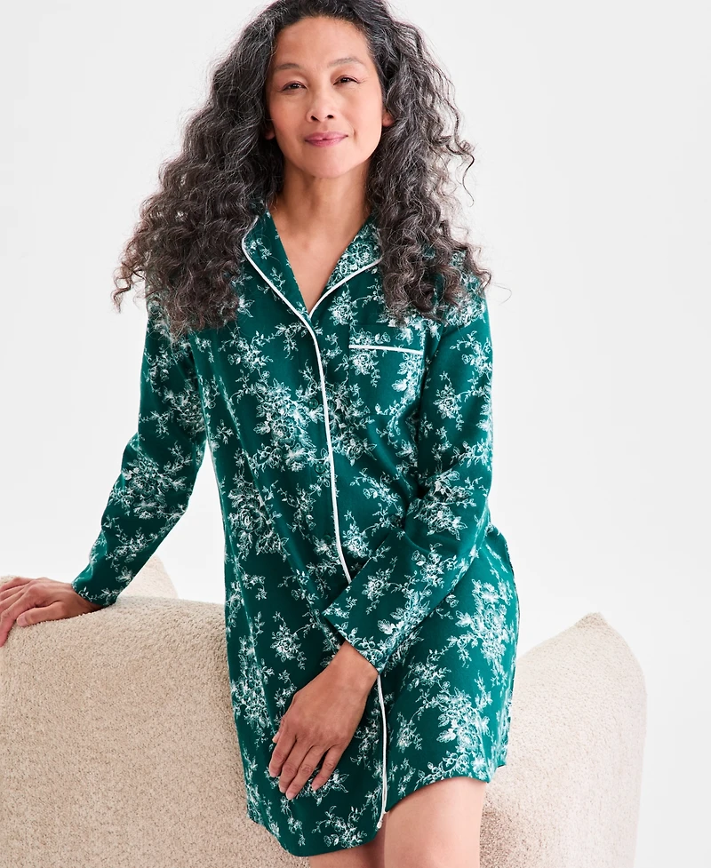 Charter Club Women's Cotton Flannel Printed Long Sleeve Sleepshirt