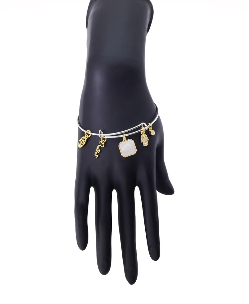 Unwritten Cubic Zirconia and Mother of Pearl Protect Charm Bangle Bracelet