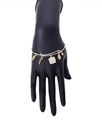 Unwritten Cubic Zirconia and Mother of Pearl Protect Charm Bangle Bracelet