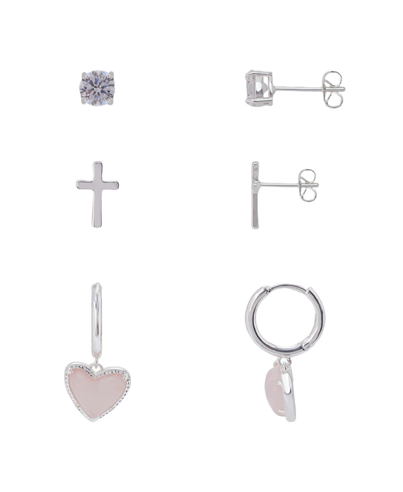 Unwritten Silver-Tone 3-Pc. Set Cubic Zirconia Earrings