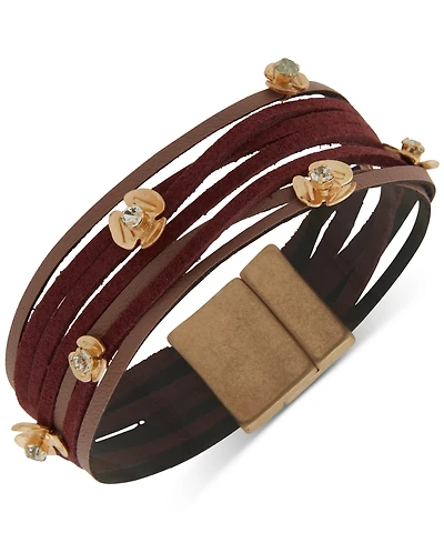 lonna & lilly Crystal Flower Leather & Suede Multi-Row Flex Bracelet