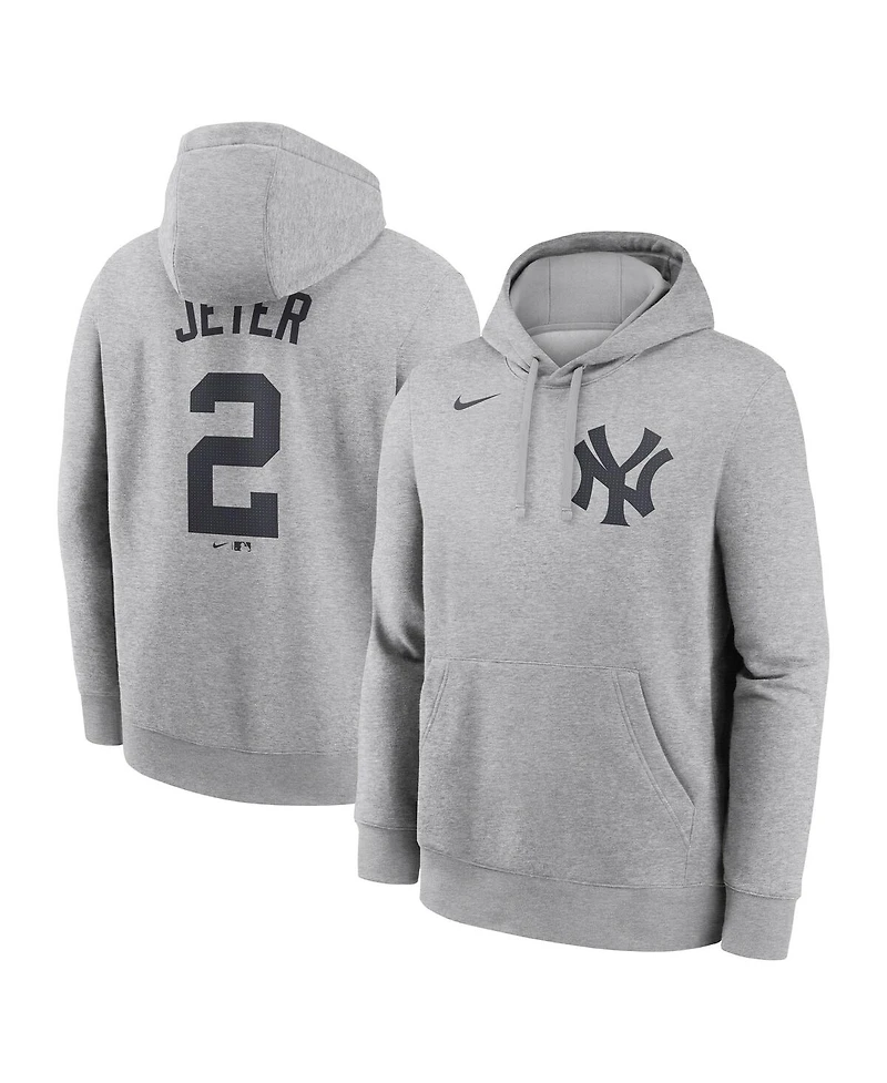 Nike Men's Derek Jeter Heather Gray New York Yankees Player Name Number Club Fleece Pullover Hoodie