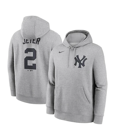 Nike Men's Derek Jeter Heather Gray New York Yankees Player Name Number Club Fleece Pullover Hoodie
