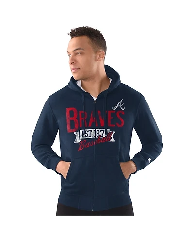 Starter Men's Navy Atlanta Braves Distressed Full-Zip Hooded Jacket