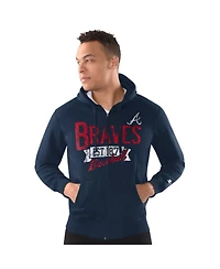 Starter Men's Navy Atlanta Braves Distressed Full-Zip Hooded Jacket
