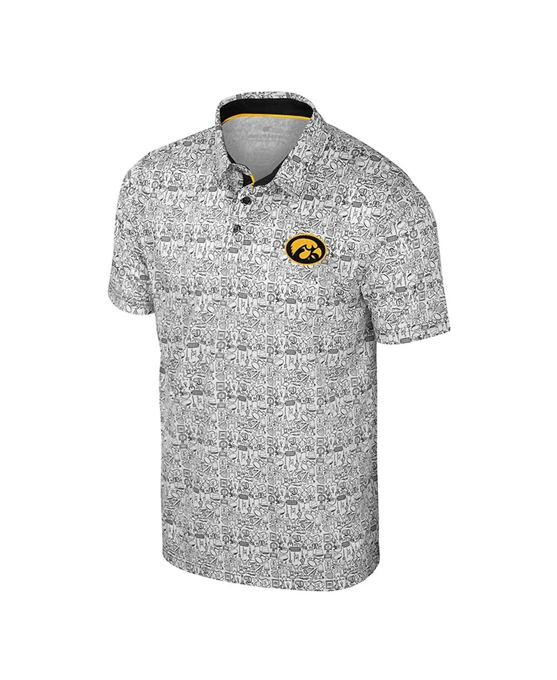 Colosseum Men's Black/White Iowa Hawkeyes Big Tall Allover Polo Shirt
