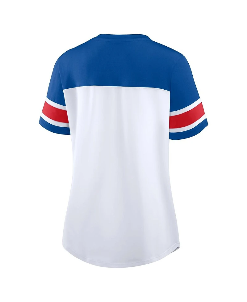 Fanatics Women's White/Royal Buffalo Bills Athena Rhinestone Lace-Up V-Neck T-Shirt