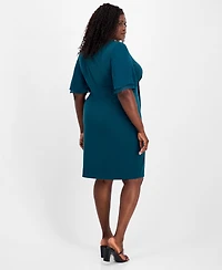 Connected Plus Draped Flutter-Sleeve Sheath Dress