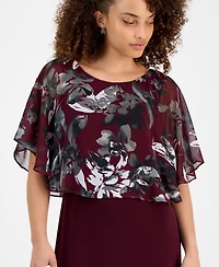 Connected Petite Floral Cape-Overlay Sheath Dress