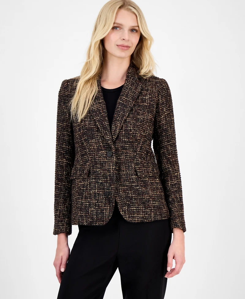 Anne Klein Women's Tweed Notch-Collar One-Button Jacket