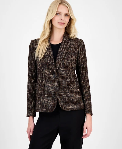 Anne Klein Women's Tweed Notch-Collar One-Button Jacket