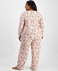 Charter Club Plus Long-Sleeve Henley Knit Pajama Set