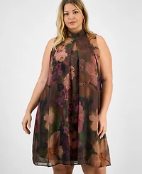 Robbie Bee Plus Floral Chiffon Mock-Neck Dress