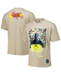 Freeze Max Men's Tan Batman Comics Spray Paint Loose Fit T-Shirt