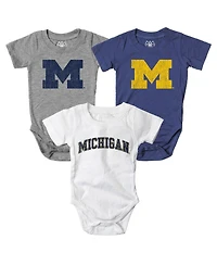 Wes & Willy Baby Boys and Girls 3-Pack Navy/White/Heather Gray Michigan Wolverines Bodysuit