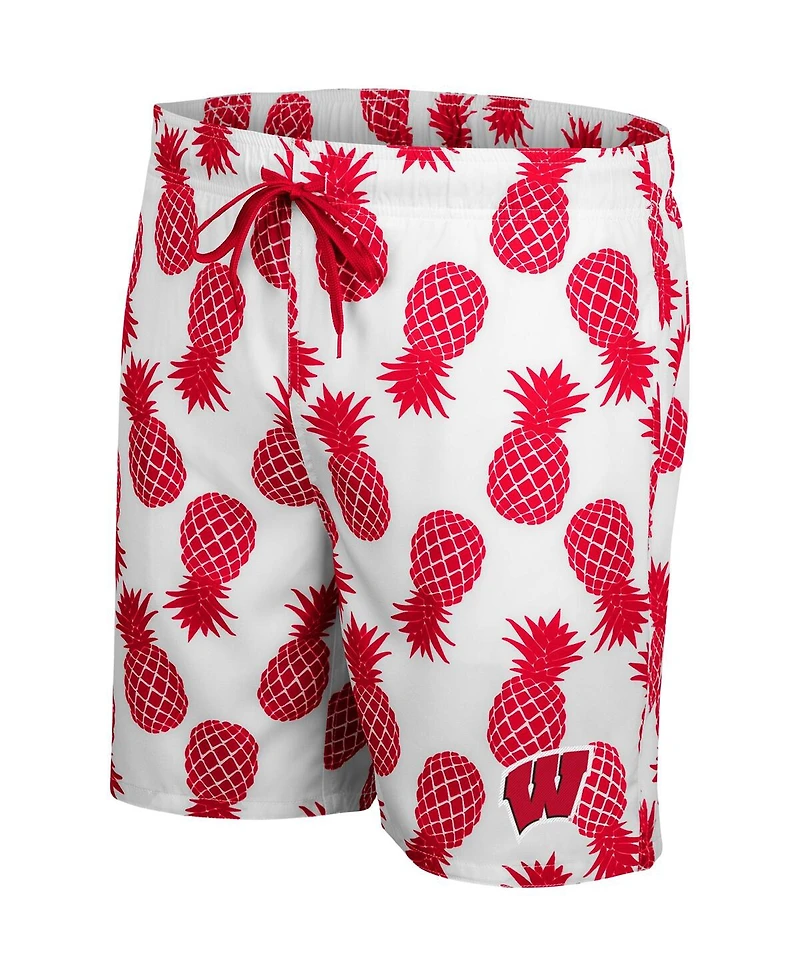Colosseum Men's White/Red Wisconsin Badgers Pineapple Swim Shorts