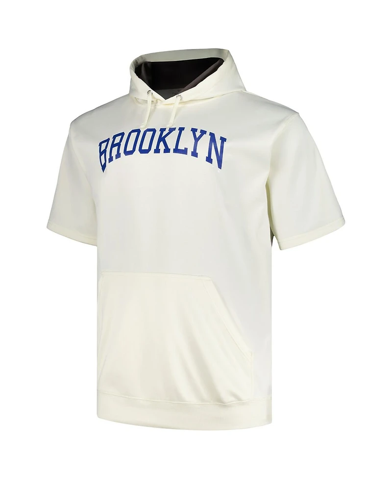 Profile Men's Oatmeal Brooklyn Dodgers Big Tall Cooperstown Collection Contrast Short Sleeve Pullover Hoodie