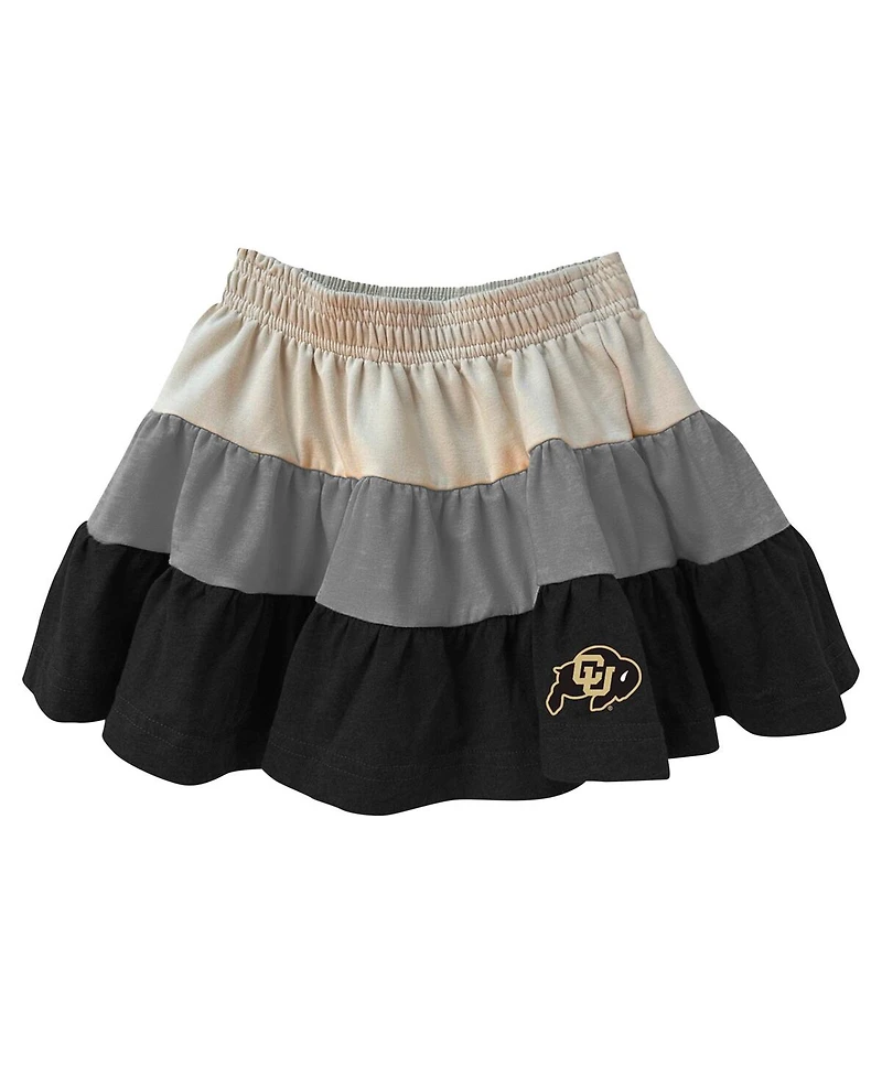 Wes & Willy Girls Toddler Tan Colorado Buffaloes Tri-Blend Sleeveless Full Zip Hoodie and Tiered Skirt Set